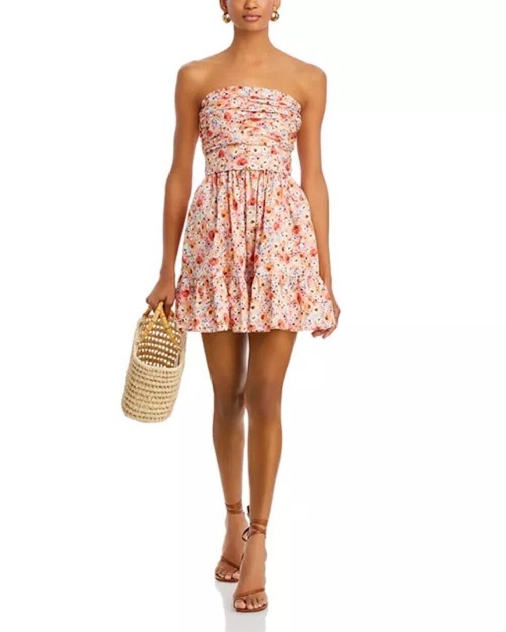 AQUA Floral Strapless Mini Dress XS